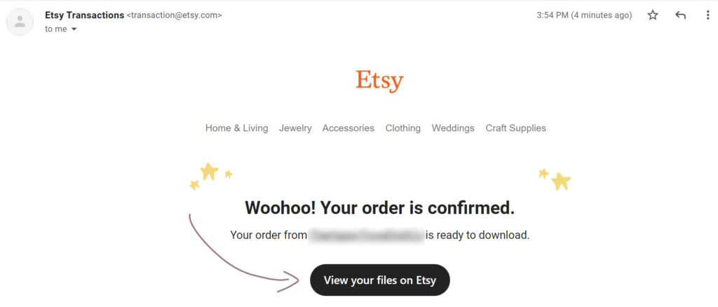 Etsy order confirmation from inside your email