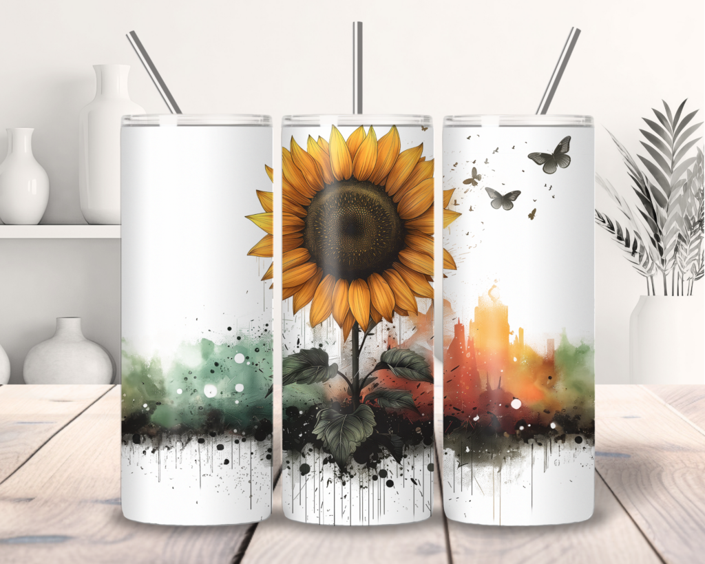 Dripping sunflower commercial use 20oz skinny tumbler wrap, sublimation graphics