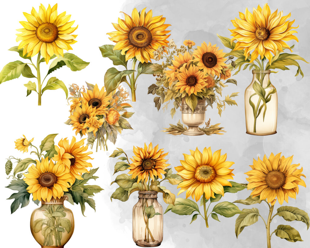 Sunflower Bouquets commercial use clipart set