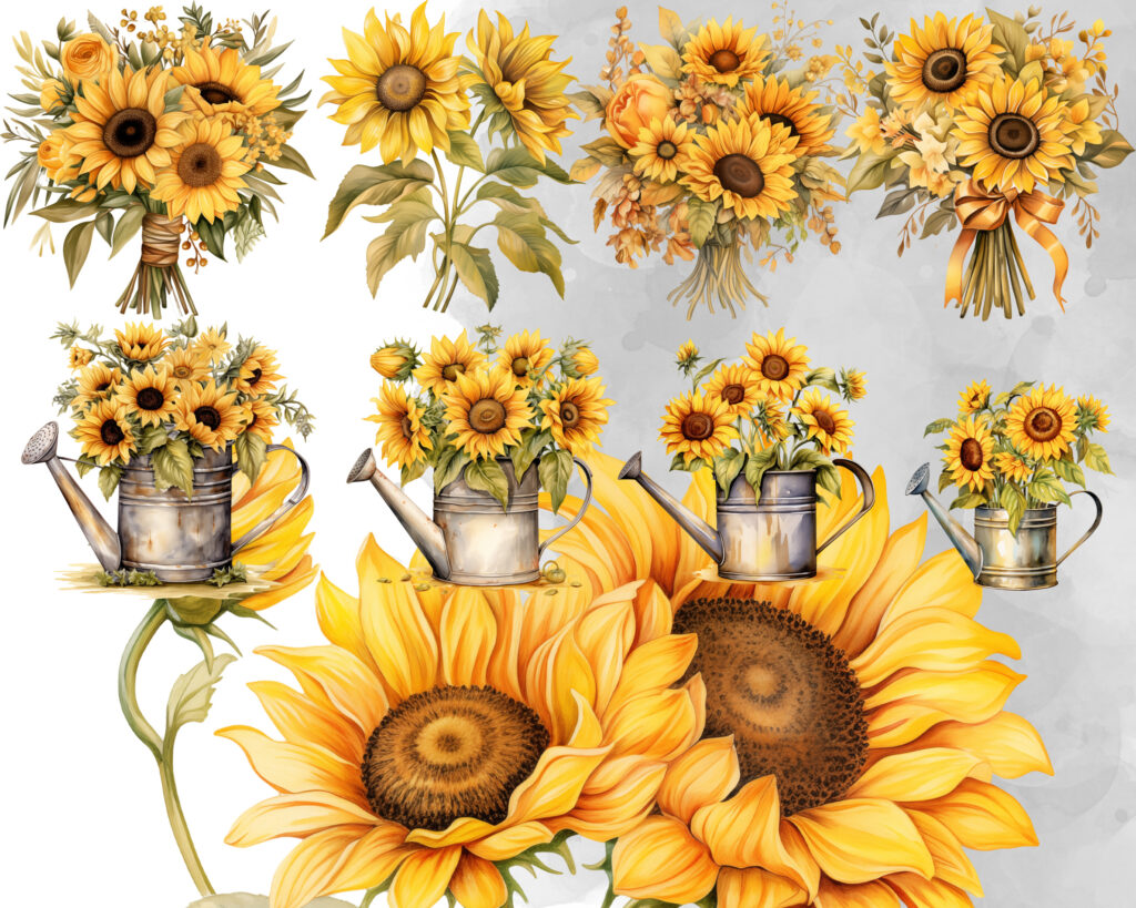 Sunflower Bouquets commercial use clipart set