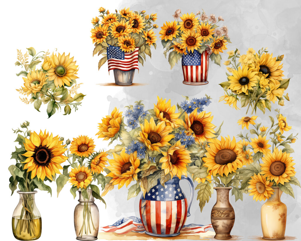 Sunflower Bouquets commercial use clipart set