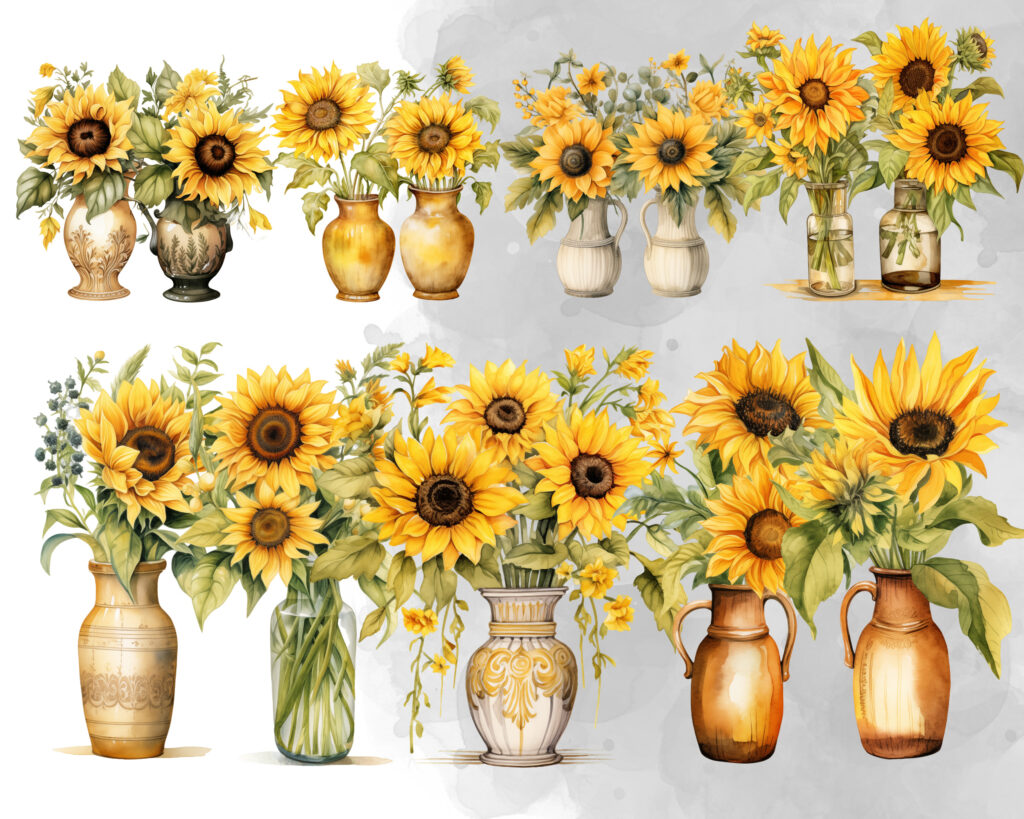 Sunflower Bouquets commercial use clipart set